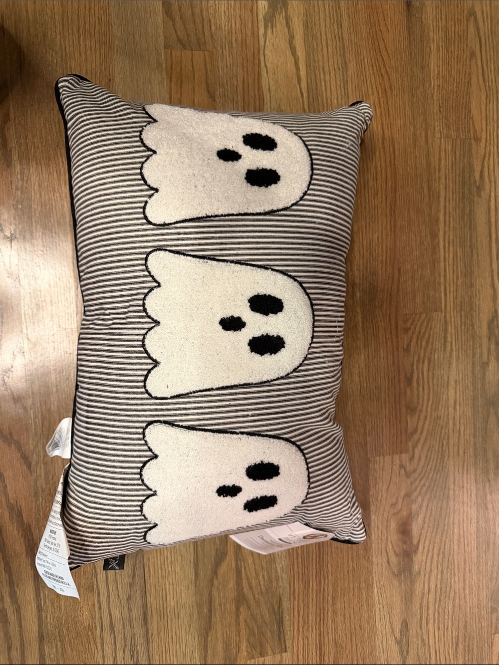 Festive Black & White Ghost Stripe Holiday Pillow